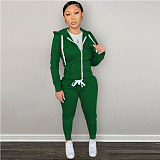 Casual Solid Basic Hoodie Jacket Two Piece Pants Sets DN-8777