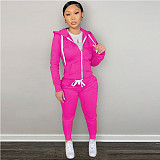Casual Solid Basic Hoodie Jacket Two Piece Pants Sets DN-8777