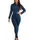 Single-breasted Long Sleeve Skinny Denim Jumpsuits LX-3538
