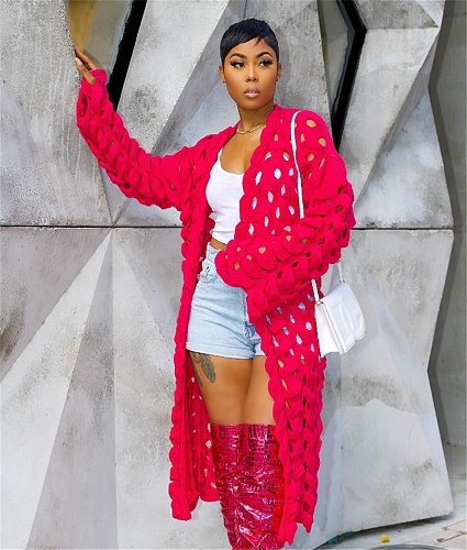 Hand Crochet Hollow Out Open Stitch Knitted Cardigan CM-8648