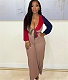 Color Patchwork Tie-Up Crop Top Wide Leg Pants Set NM-8542