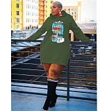 Streetwear Letter Print Loose Hooded Sweatshirt Dresses DN-3777C4