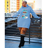 Streetwear Letter Print Loose Hooded Sweatshirt Dresses DN-3777C4