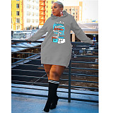 Streetwear Letter Print Loose Hooded Sweatshirt Dresses DN-3777C4