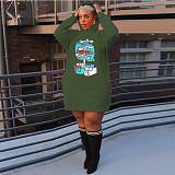 Streetwear Letter Print Loose Hooded Sweatshirt Dresses DN-3777C4