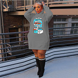 Streetwear Letter Print Loose Hooded Sweatshirt Dresses DN-3777C4