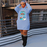 Streetwear Letter Print Loose Hooded Sweatshirt Dresses DN-3777C4