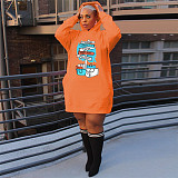 Streetwear Letter Print Loose Hooded Sweatshirt Dresses DN-3777C4