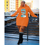 Streetwear Letter Print Loose Hooded Sweatshirt Dresses DN-3777C4