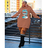 Streetwear Letter Print Loose Hooded Sweatshirt Dresses DN-3777C4