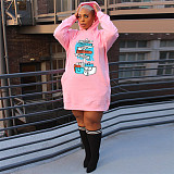 Streetwear Letter Print Loose Hooded Sweatshirt Dresses DN-3777C4
