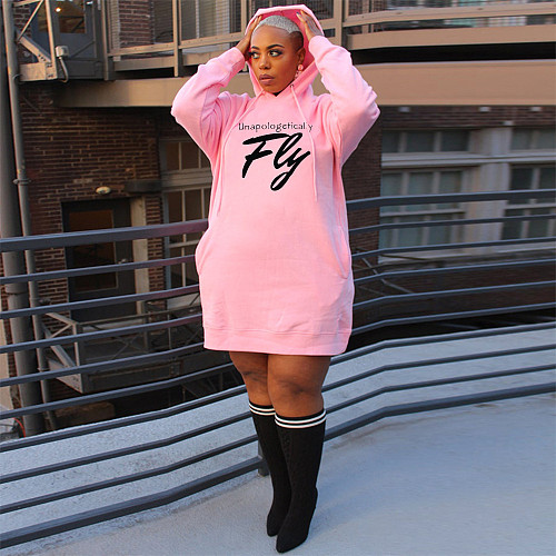 Letter Print Oversized Hoodies Casual Dresses DN-3777F5