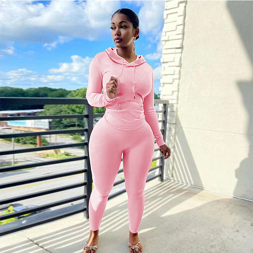 Solid Color Hooded Pullover Tops and Pants Tracksuits DN-8111