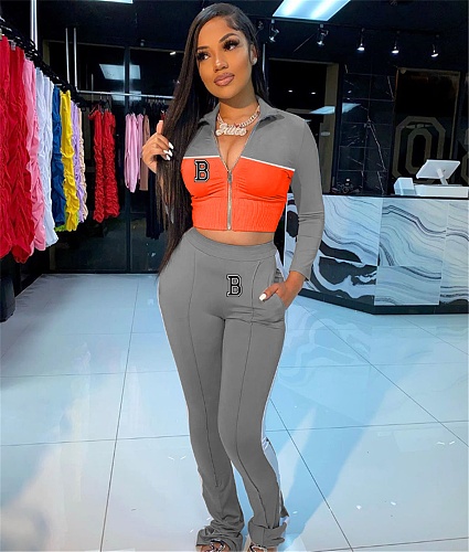 Patchwork Print Zip Jackets Full Pants Tracksuit OQ-046