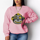 Loose Casual Cartoon Print Long Sleeve Pullovers Tops DN-8889T6