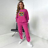 Cartoon Print Loose Pullover Tops Sweatpants Suits DN-3333T5