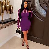 Hollow Out Long Sleeve Bodycon Knitted Dresses WDS-230112