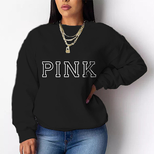 PINK Letter Print Loose Pullovers Sweatshirt Tops DN-8889P5