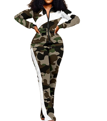 Fall Outfits Zipper Jackets Straight Pants 2 Piece Sets LS-0387