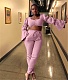 Ruched Flare Long Sleeve Crop Top Skinny Pants Set MDF-5350