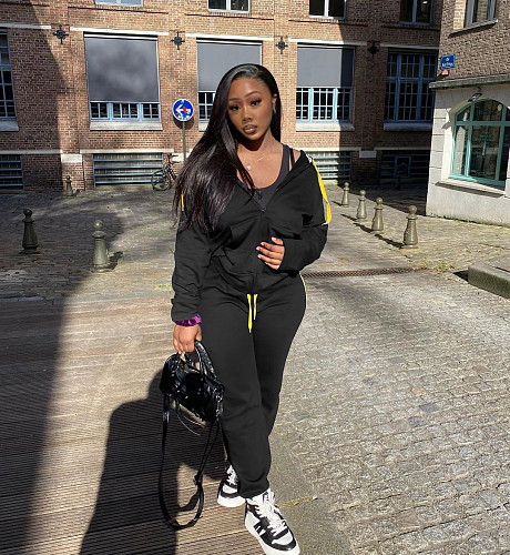Casual Solid Hooded Sweatshirt Coats Joggers Pants Set YUM-10008