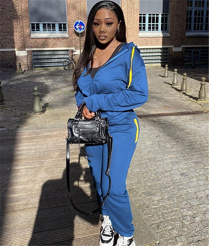 Casual Solid Hooded Sweatshirt Coats Joggers Pants Set YUM-10008