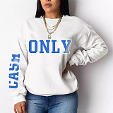 Fleece Cotton Tops Letter Print Women Sweatshirt DN-8889C1