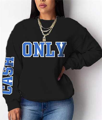 Fleece Cotton Tops Letter Print Women Sweatshirt DN-8889C1