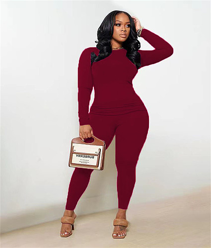 Simple Solid Color Long Sleeve T Shirt Leggings Outfits DN-8686