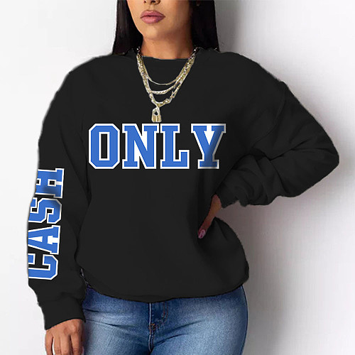 Fleece Cotton Tops Letter Print Women Sweatshirt DN-8889C1