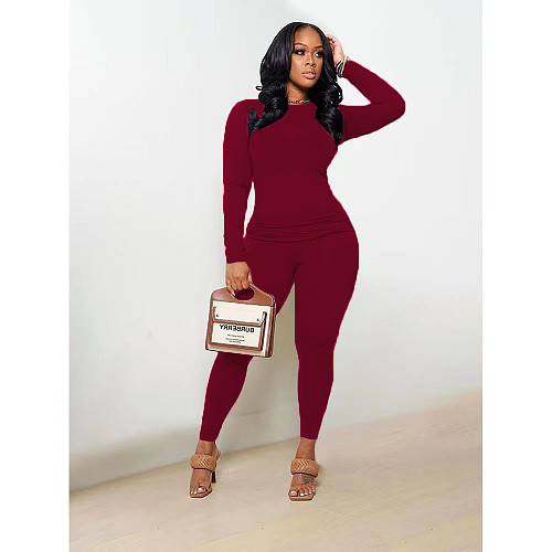 Simple Solid Color Long Sleeve T Shirt Leggings Outfits DN-8686