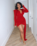 Sexy V Neck Long Sleeve Bodycon Ruched Party Dresses AIL-234