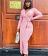 V Neck Long Sleeve Lace Up Maxi Dresses YUM-10021