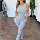 XS Simple Solid Sleeveless Casual Flared Jumpsuits ASL-6630