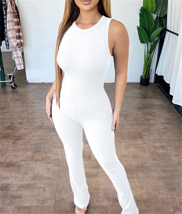 XS Simple Solid Sleeveless Casual Flared Jumpsuits ASL-6630