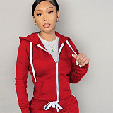 Solid Color Zipper Up Long Sleeve Hooded Coats DN-8555T9