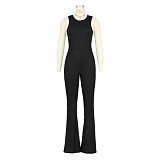 XS Simple Solid Sleeveless Casual Flared Jumpsuits ASL-6630