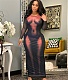 3D Body Printed Long Sleeve Maxi Long Dresses BER-7026