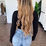 XS Long Sleeve Slim Fit All Match Blouse Crop Tops ASL-6628