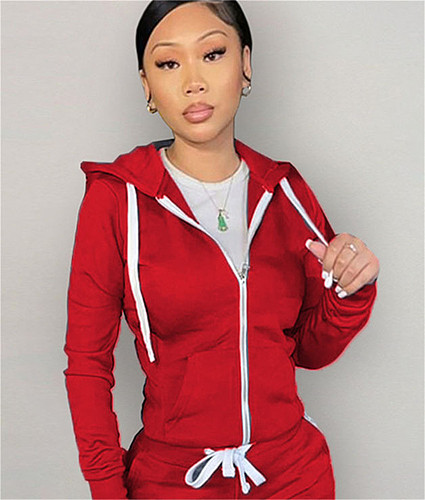 Solid Color Zipper Up Long Sleeve Hooded Coats DN-8555T9