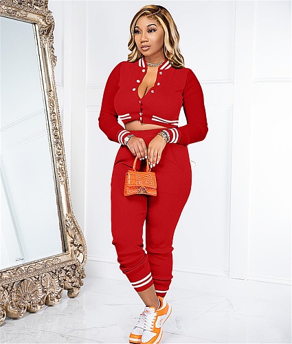 Single Breasted Baseball Jacket Pencil Pants Tracksuit YIM-296