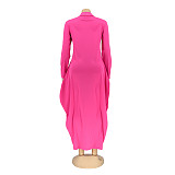Long Sleeve Zipper Turn Down Collar Loose Maxi Dresses OQ-061