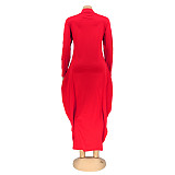 Long Sleeve Zipper Turn Down Collar Loose Maxi Dresses OQ-061