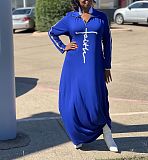 Long Sleeve Zipper Turn Down Collar Loose Maxi Dresses OQ-061