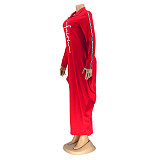 Long Sleeve Zipper Turn Down Collar Loose Maxi Dresses OQ-061