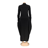 Long Sleeve Zipper Turn Down Collar Loose Maxi Dresses OQ-061