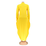 Long Sleeve Zipper Turn Down Collar Loose Maxi Dresses OQ-061