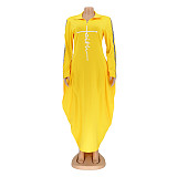 Long Sleeve Zipper Turn Down Collar Loose Maxi Dresses OQ-061