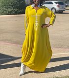 Long Sleeve Zipper Turn Down Collar Loose Maxi Dresses OQ-061