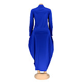 Long Sleeve Zipper Turn Down Collar Loose Maxi Dresses OQ-061